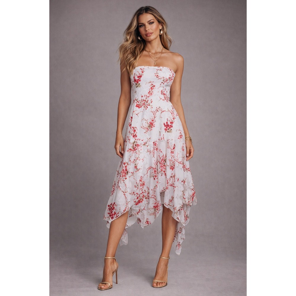 Y2K Zinc Dress Womens M White Floral Burnout Boho Cottagecore Romantic Fairycore